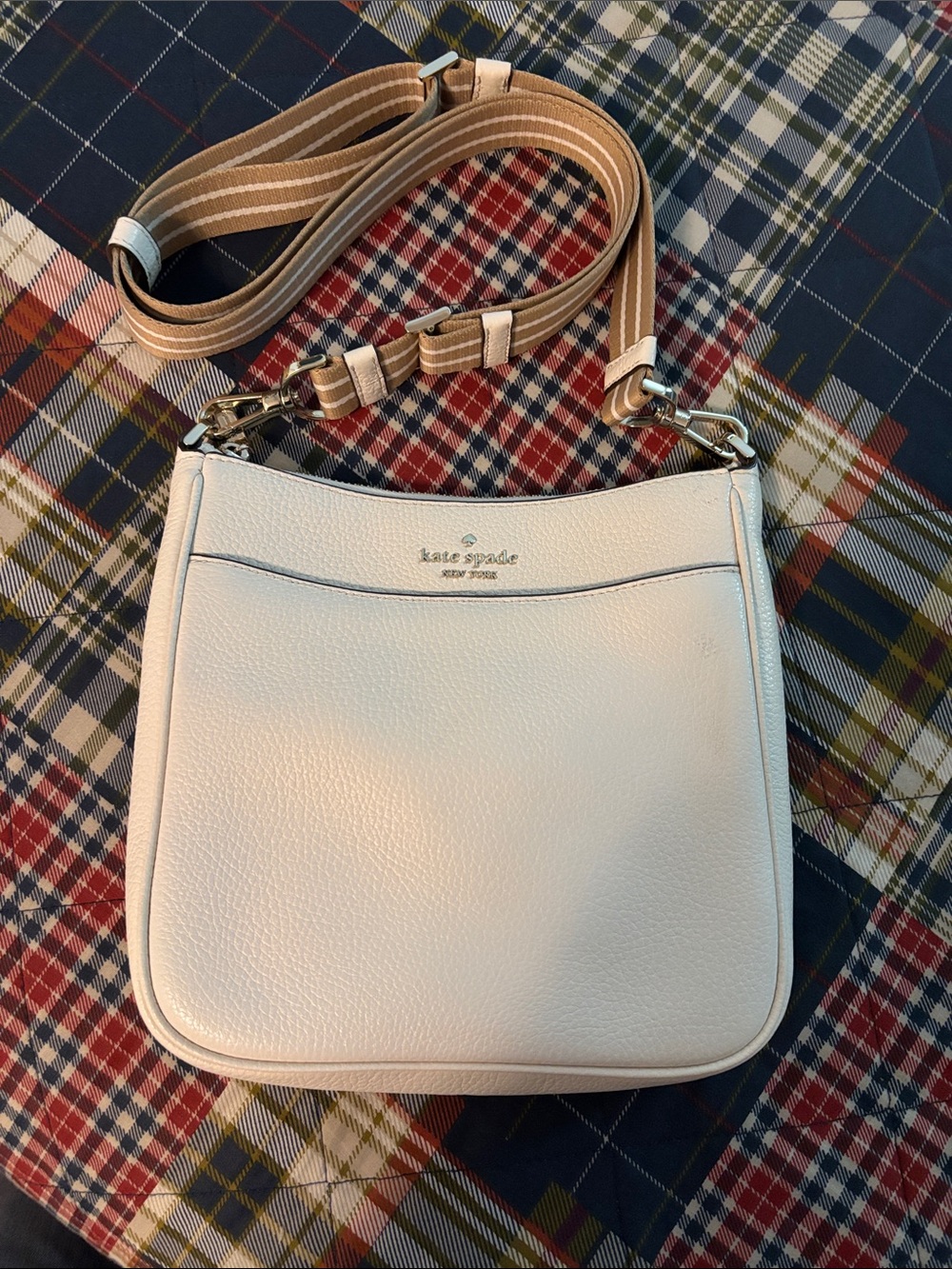 kate spade Cream Leather Crossbody with Striped Strap
